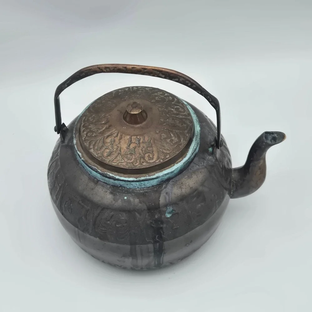 Vintage Chinese Bronze Zodiac Signs Teapot Decorative Embossed Verdigris Patina
